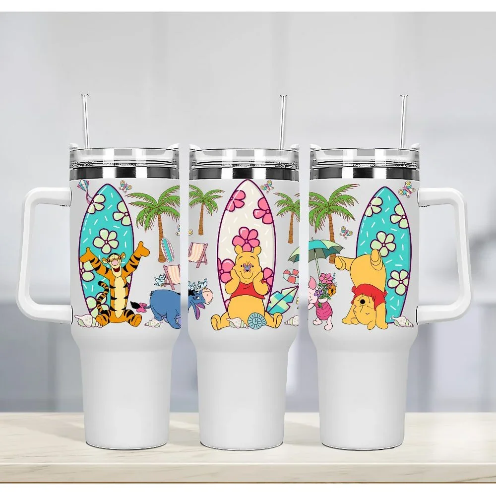 Custom 40oz Tumbler Disney Winnie the Pooh Beach Brand new double wall s…